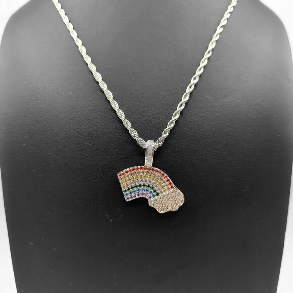 20" x 3mm Rope Chain - 14K White Gold Finish Rainbow Cloud. - Picture 6 of 10